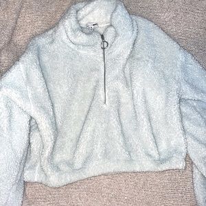 Fashion Nova   Baby Blue Fuzzy Cropped Hoodie